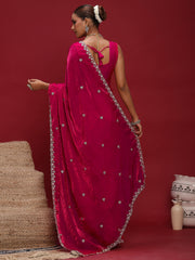 Women's Satin Pink Embellished Designer Saree With Blouse Piece