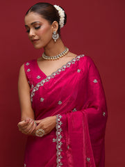 Women's Satin Pink Embellished Designer Saree With Blouse Piece