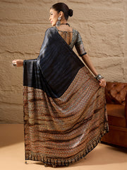 Women's Crepe Black Printed Designer Saree With Blouse Piece