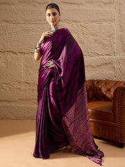 Women's Crepe Purple Printed Designer Saree With Blouse Piece