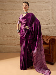 Women's Crepe Purple Printed Designer Saree With Blouse Piece