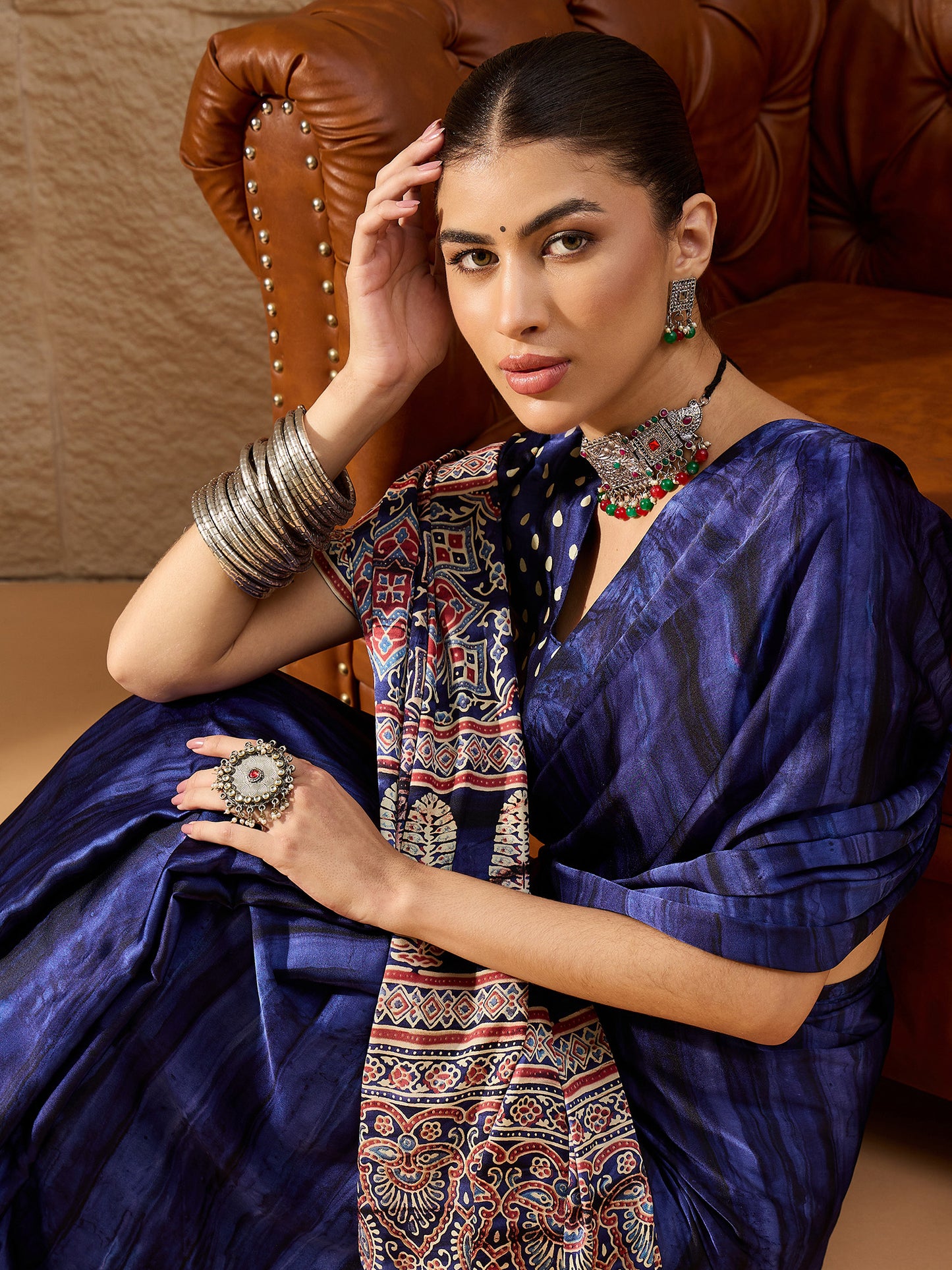 Women's Crepe Blue Printed Designer Saree With Blouse Piece