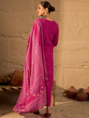 Pink Embroidered Straight Kurta Trousers With Dupatta Set
