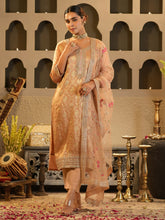 Peach Embroidered Straight Kurta Trousers With Dupatta Set