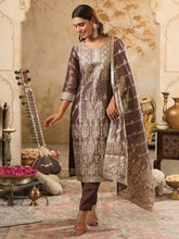 Burgundy Woven Design Straight Kurta Trousers With Dupatta Set