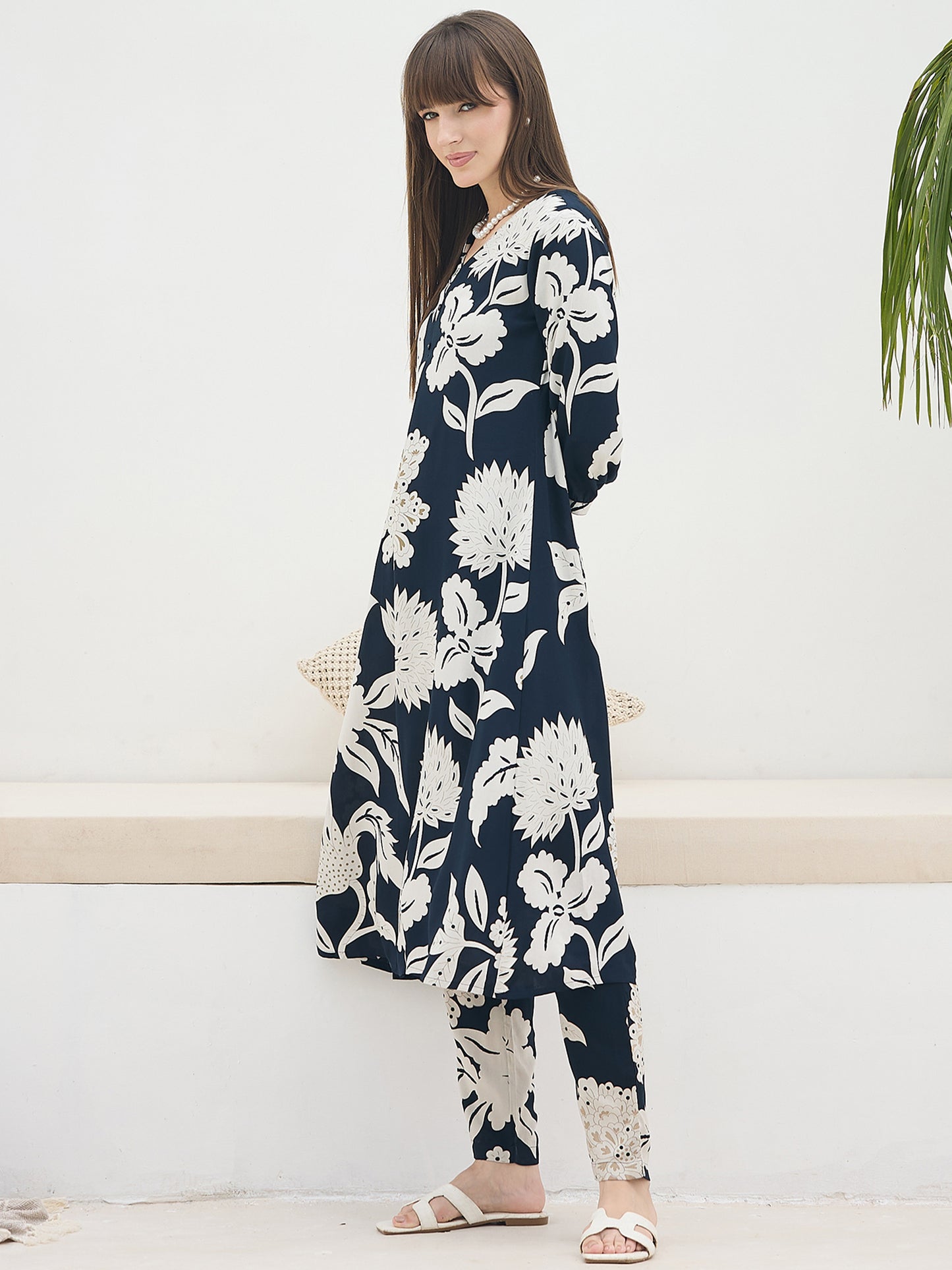 Black Printed A-Line Kurta Trousers Set