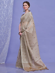 ساري نسائي رمادي من الكتان المنسوج بتصميم فاخر مع قطعة بلوزة