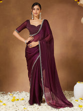 Women's Chiffon Purple Embellished Designer Saree With Blouse Piece