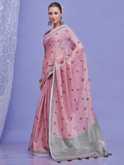 ساري نسائي من الكتان الأرجواني بتصميم منسوج مع قطعة بلوزة