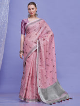 ساري نسائي من الكتان الأرجواني بتصميم منسوج مع قطعة بلوزة