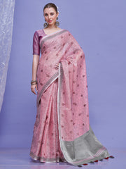 ساري نسائي من الكتان الأرجواني بتصميم منسوج مع قطعة بلوزة