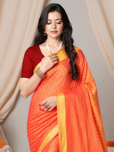 Women's Poly Georgette Peach Solid DesignerSaree With Blouse Piece