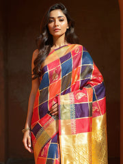 Women's Silk Blend Multicolored Woven Design Designer Saree With Blouse Piece