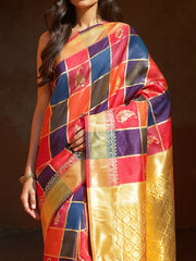 Women's Silk Blend Multicolored Woven Design Designer Saree With Blouse Piece