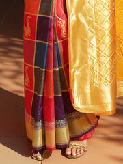Women's Silk Blend Multicolored Woven Design Designer Saree With Blouse Piece