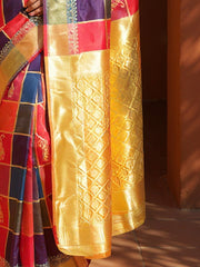 Women's Silk Blend Multicolored Woven Design Designer Saree With Blouse Piece