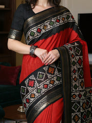 Women's Art Silk Red Printed Designer Saree With Blouse Piece