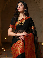 Women's Art SIlk Black Solid Designer Saree With Blouse Piece