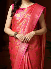 Women's Silk Blend Pink Woven Design DesignerSaree With Blouse Piece
