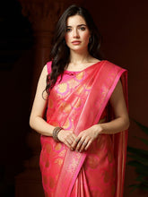 Women's Silk Blend Pink Woven Design DesignerSaree With Blouse Piece