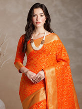 Women's Silk Blend Orange Woven Design DesignerSaree With Blouse Piece