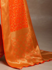 Women's Silk Blend Orange Woven Design DesignerSaree With Blouse Piece
