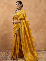 Women's Dola Silk Mustard Digital Print Designer Saree With Blouse Piece