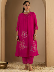 Indo Era Pink Embroidered A-Line Kurta Trousers Set