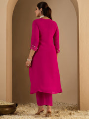 Indo Era Pink Embroidered A-Line Kurta Trousers Set