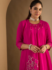 Indo Era Pink Embroidered A-Line Kurta Trousers Set