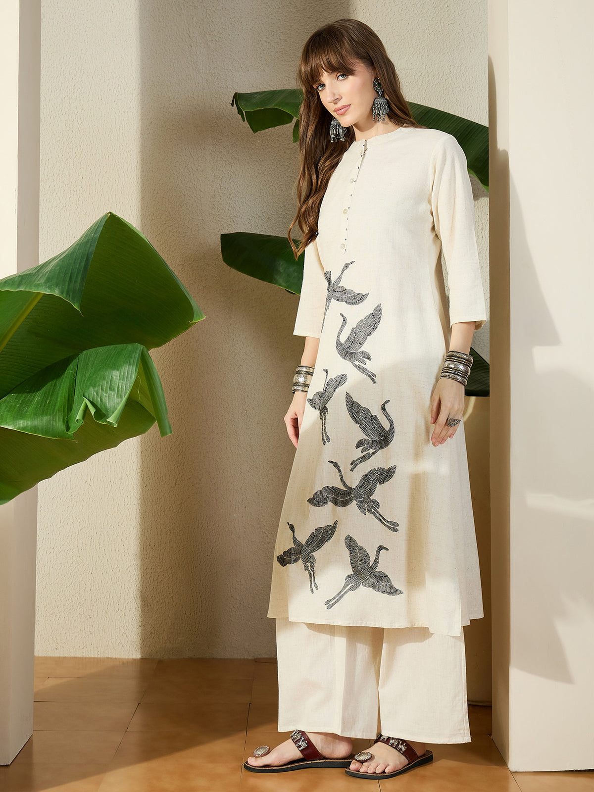 White Embroidered A-Line Kurta Palazzos Set