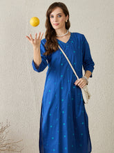 Indo Era Blue Printed Straight Kurta Trousers Set