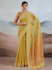 Women's Pure Cotton Light Green Woven Design DesignerSaree With Blouse Piece