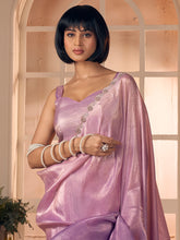 Women's Pure Silk Lavendar Embellished DesignerSaree With Blouse Piece