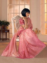 Women's Pure Silk Pink Embellished DesignerSaree With Blouse Piece