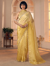 Women's Pure Silk Mustard Embellished DesignerSaree With Blouse Piece