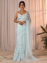 Women's Georgette Light Blue Embellished DesignerSaree With Blouse Piece