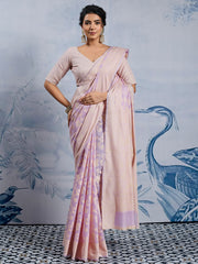 Women's Chanderi Cotton Lavendar Woven Design DesignerSaree With Blouse Piece