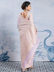 Women's Chanderi Cotton Lavendar Woven Design DesignerSaree With Blouse Piece
