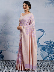 Women's Chanderi Cotton Lavendar Woven Design DesignerSaree With Blouse Piece