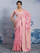 Women's Chanderi Cotton Pink Woven Design DesignerSaree With Blouse Piece