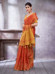 ساري نسائي من الكتان بلون الصدأ بتصميم منسوج مع قطعة بلوزة