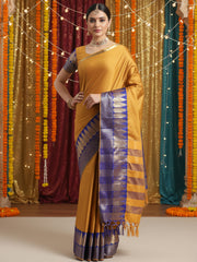 Women's Silk Blend Mustard Woven Design DesignerSaree With Blouse Piece