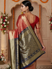 Women's Silk Blend Maroon Woven Design DesignerSaree With Blouse Piece