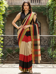 Women's Art Silk Beige zari work DesignerSaree With Blouse Piece