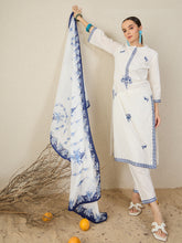 White Embroidered Straight Kurta Trousers With Dupatta Set
