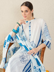 White Printed A-Line Kurta Trousers With Dupatta Set