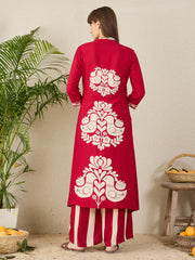 Maroon Printed Straight Kurta Palazzos Set