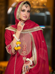 Maroon Embroidered A-Line Kurta Trousers With Dupatta set