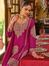 Pink Embroidered Straight Kurta Palazzos With Dupatta set